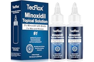 TecFlox 5% Minoxidil with Biotin for Men & Women, Beard Growth Oil, Hair Growth Serum, Unisex, 2-Pack, Total 4 fl oz for 4 Months