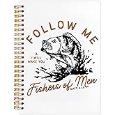 WUCHJ Retro Fish Christian Notebook,Bible Journal for Men, Matthew 4:19 Bible Verse Journal, Religious Scripture Spiral Notebook Journal for Note Taking, Christian Gifts for Women Men, 5.5x8.3 Inch