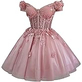 Zhangyo Sparkly Tulle Homecoming Dresses for Teens Off Shoulder DAMA Dresses for Quinceanera 3D Butterfly Short Ball Gown
