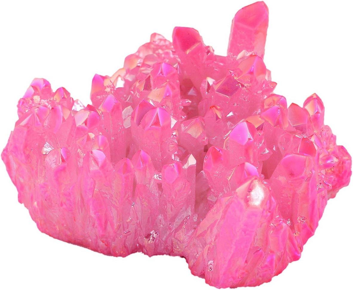Indoor Fountains & Accessories - Rockcloud Healing Crystal Natural Titanium Coated Fuchsia Rock Quartz Cluster Geode Druzy Home Decoration Gemstone Specimen