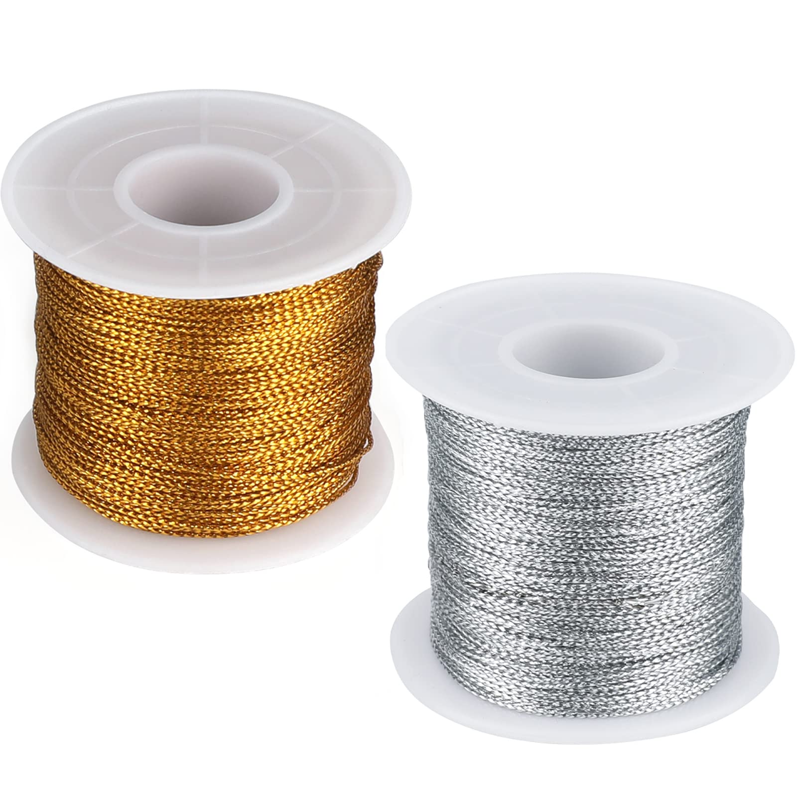 G2PLUS 200M Gold and Silver String Twine - 1mm Tinsel Thread Cord - Non-Elastic Metallic String for Crafts & Hanging Christmas Ornaments & Cards