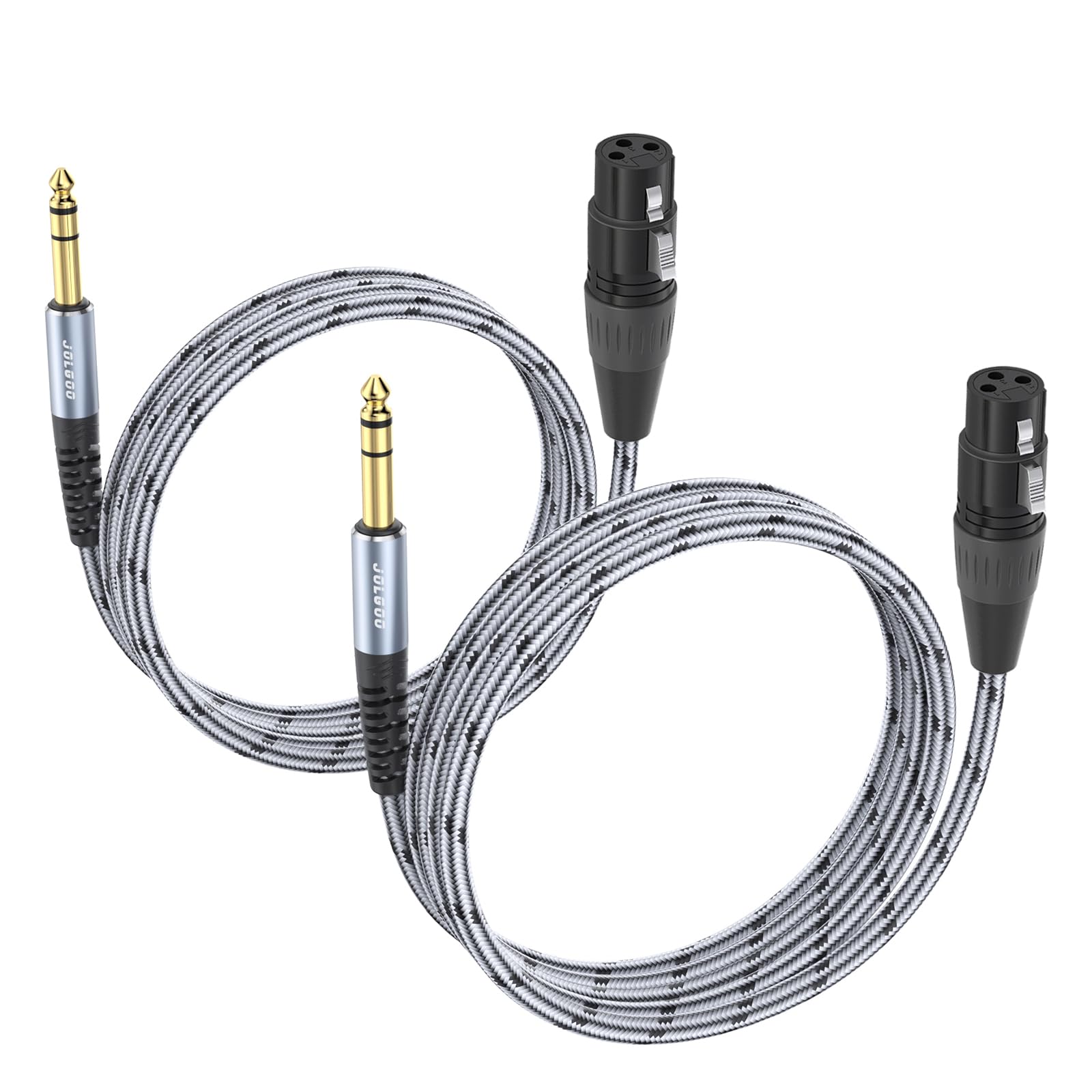 JOLGOO XLR Female to 1/4 Inch 6.35mm TRS Plug Balanced Interconnect Cable, XLR to Quarter inch Cable, 2 Meters 2 Pack, for Microphone,Mixer,Guitar,AMP,Speakers