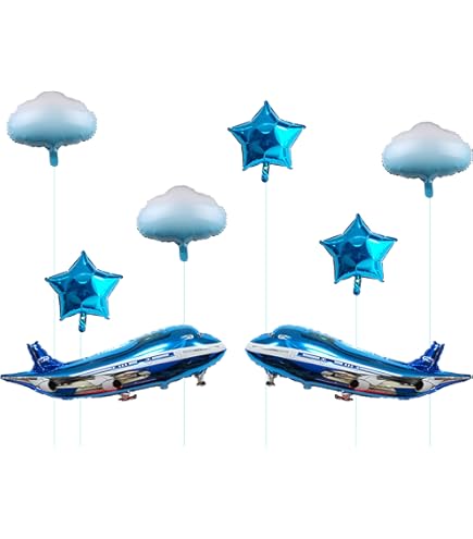SaktopDeco Ghirlanda Aereo Per Feste - Confezione Da 2 Con Aerei E Nuvole In Feltro - Decorazioni Tema Aviazione Per Compleanno Baby Shower