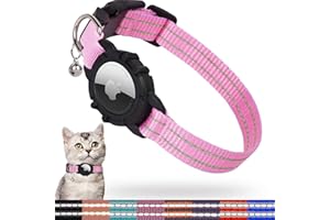 ODOKELE Reflective AirTag Cat Collar, Integrated Kitten Collar with Apple Air Tag Holder, Lightweight Cat Tracker Collars with Bell, Fits for Girl Boy Cats, Kittens and Puppies (Pink, S)