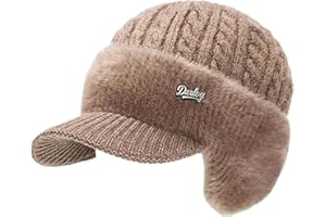 Winter Trapper Hat with Ear Flaps and Wool Brim, Soft Knit Beanie Hat with Wool-Lined Interior for Men & Women Outdoor