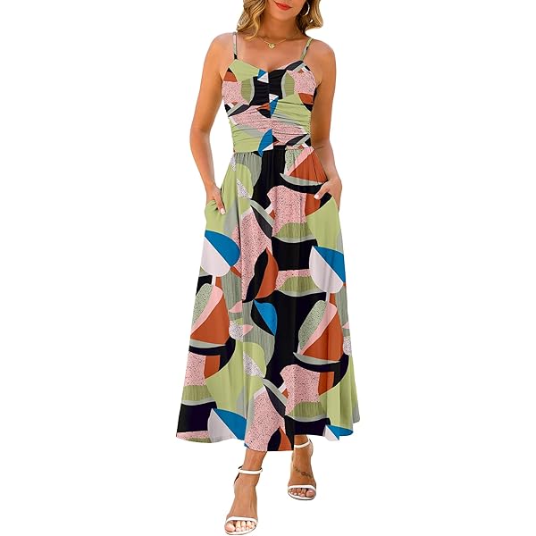 thumbnail image 2 of Women Summer Casual Maxi Dress V Neck Sleeveless Flowy Boho Floral Beach Long Dress With Pockets 2 of 14