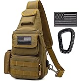 Novemkada Tactical Shoulder Bag - 1000D Molle Military Backpack Outdoor Daypack Chest Pack (Tan)