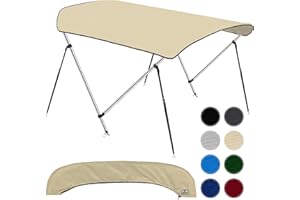 KNOX 2 Bow Bimini Tops for Boats, Boat Canopy Kit, 900D Canvas, Stainless Steel Bimini Top Hardware, Storage Boot, Fits Most Small & Inflatable Boats, 63" L x 43" H x 39"-55" W (Sand)