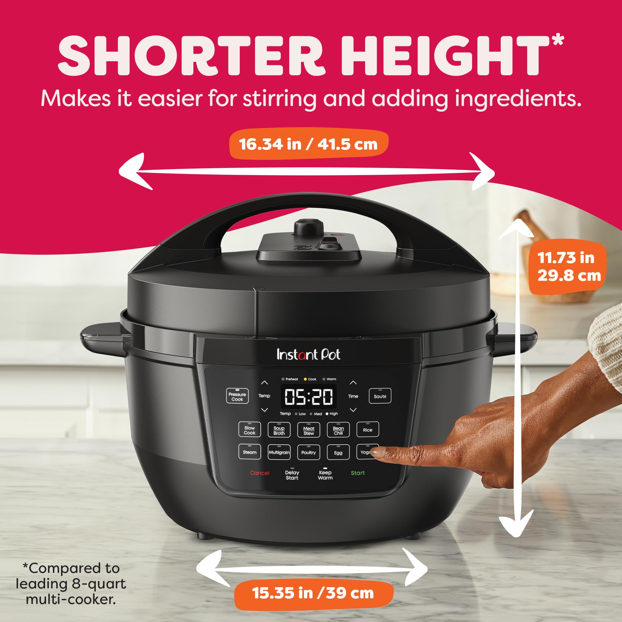 Instant Pot 7.5QT RIO Wide, 7-in-1 Electric Multi-Cooker, Pressure Cooker, Slow Cook, Rice, Steamer, Sauté, Yogurt & Warmer, Wide Base, Large Searing Base, WhisperQuiet Steam Release