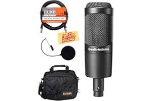 Audio-Technica AT2035 Large Diaphragm Studio Condenser Microphone Bundle with Gearlux Gear Bag, Pop Filter, Shock Mount, XLR 