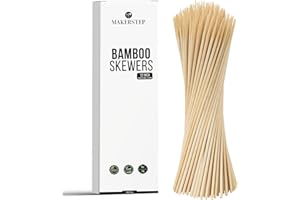 Makerstep Natural Bamboo Skewers for BBQ. Appetizer, Kebab, Fruit, Cocktail for Drinks. Thick and Sturdy. More Size Available (6"/8"/10"/12"/14"/16") 100 Pack, 12 Inch