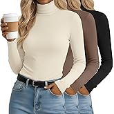 Sweetyweee 3 Pack Women's Turtleneck Tops Mock Neck Long Sleeve Slim Fitted Shirts Lightweight Layer Shirt Stretch Base Tees