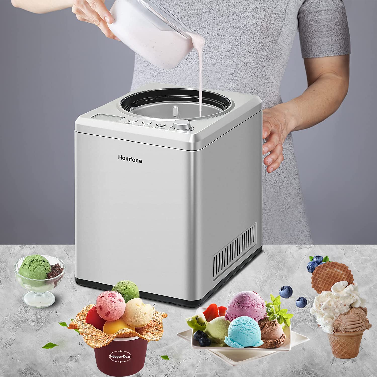 Mua Homtone Ice Cream Maker 2.64 Quart for Making Homemade Soft Ice