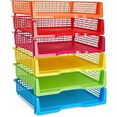 Bright Creations Teacher Supplies Letter Tray Organizer - 6-Pack Rainbow, 9 x 13 x 3 in - Stackable Paper Trays for Classroom &amp; Teacher Desk Organizer