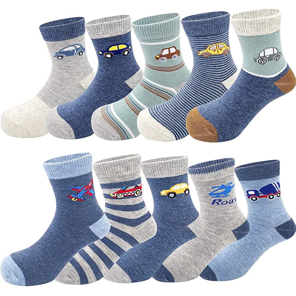 Photo 1 of YANWANG 10 Pairs Toddler Kids Crew Socks Novelty Cute Cartoon Cotton Sock for Boys and Girls(M:3-5 T,Airplane)