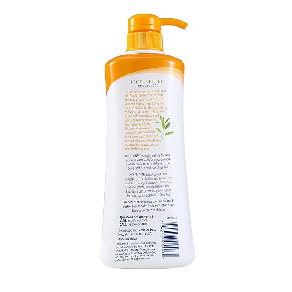 ARM & HAMMER ULTRA FRESH OATMEAL DOG SHAMPOO WITH ALOE FOR ITCH RELIEF AND ODOR CONTROL, BAKING SODA DEODORIZING PET SHAMPOO FOR DRY ITCHY SKIN, PUMP BOTTLE DOG WASH, WHITE TEA & SAGE SCENT, 24 FL OZ