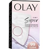 Olay Super Daily Facial Cleansing Cloths, Lathering Face Cleansing Wipes for Daily Cleanser, Single-Use Disposable Cloths (Do Not Flush), 99 Count