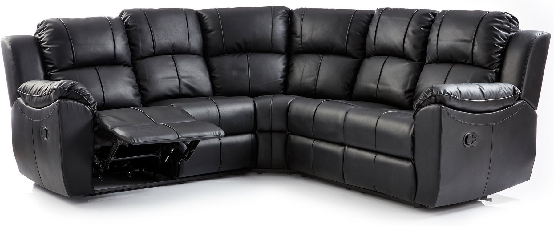 LOVESOFAS VALENCIA 2C2 BONDED LEATHER RECLINER CORNER SOFA SUITE (BLACK)