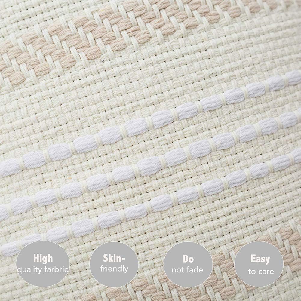 blue page Boho Neutral Decorative Throw Pillow Covers, Woven Tufted Pillows Cover for Couch Sofa Bedroom Living Room, Indoor Outdoor Pillow Cases with Tassels (18X18 inch, Yellowy Cream): Home & Kitchen