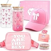 Gifts for Girls Teen Girls, Birthday Valentines Day Gifts for Girls 7 8 9 10 11 12 Year Old, Pink Bow Gift for Teenage Girl Tweens with Glass Cup, Cap Bag, You Are The Best Gift for Daughter Sister