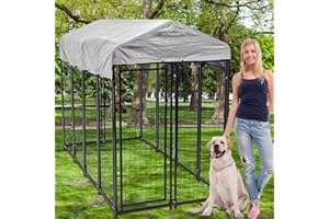 DKELI Large Dog Kennel Outdoor 8'L x 4'W x 6'H, Extra Large Welded Wire Pet Cage Playpen with UV Protection Waterproof Roof Heavy Duty Galvanized Metal Dog Run Enclosure for Outside
