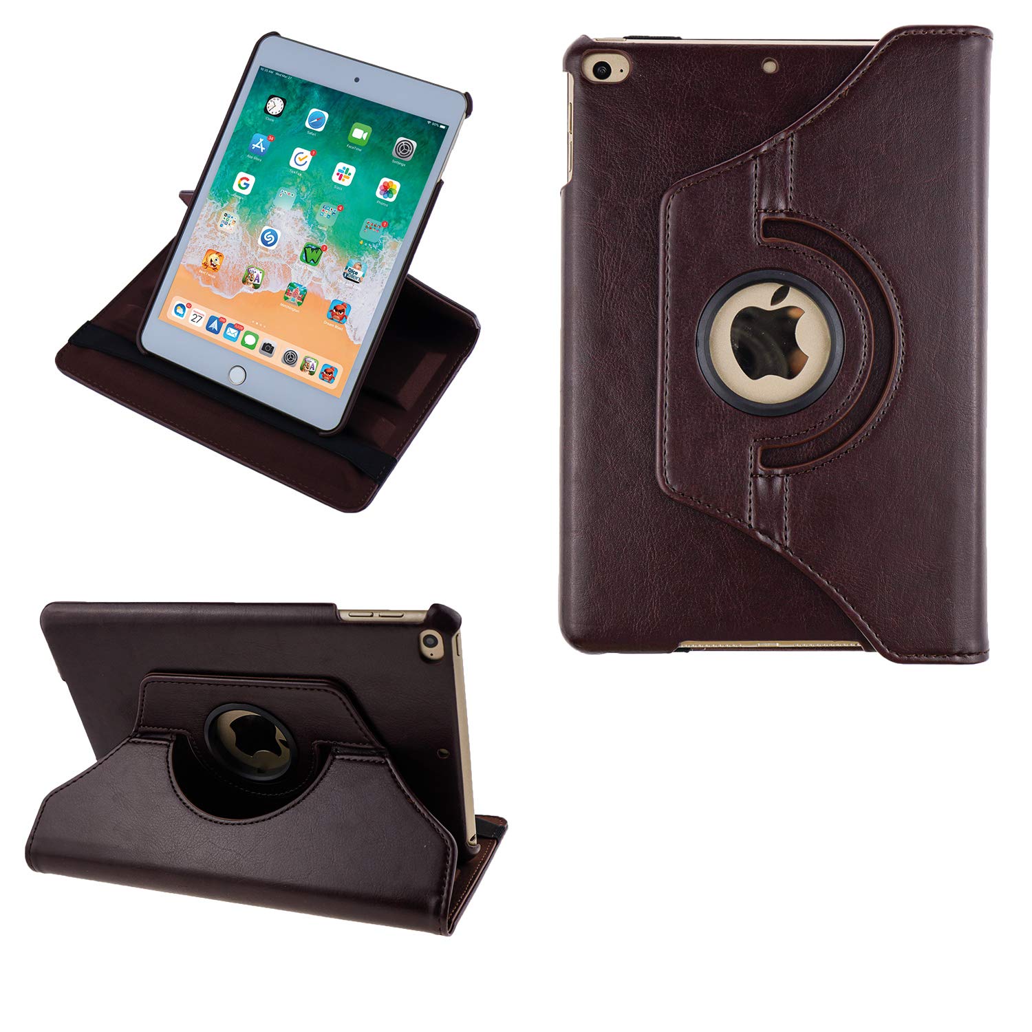 COOVY® 2.0 Case for Apple iPad Mini 5 (Model 2019) 360° Rotation Smart Cover Case Stand Auto Alarm Clock Sleep | Brown