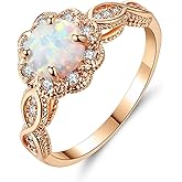 CiNily 18K Gold Plated Opal Ring-White Fire Opal & Amethyst & Cubic Zirconia Women Jewelry Gemstone Engagement Anniversary Ring Size 5-13