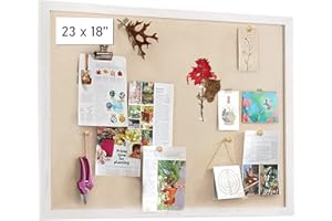 Emfogo Large Bulletin Board 23x18 inch with Linen Cork Boards Wall Decor Hanging Pin Wood Framed Display Bulletin Cork Photo 