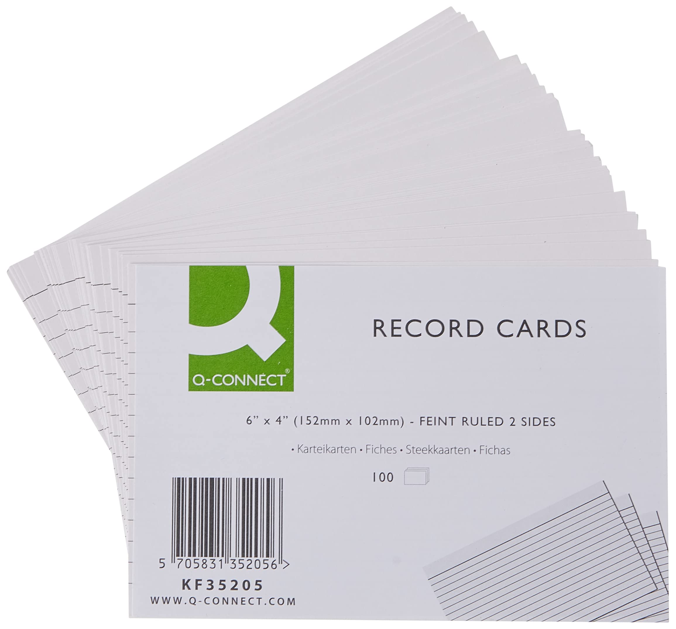 Q-Connect Record Card 152x102mm Ruled Feint White (100 Pack)