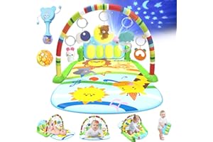 ESOLOM Baby Play Mat Gym, Tummy Time Activity Play Mat, Kick and Play Piano Mat Gym with 7 Infant Sensory Baby Toys 0-6-12 Months, Baby Activity Center with Baby Mat for Floor for Newborn 0-3-6-9-12 Months