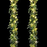 2 Pack 6 ft Artificial Eucalyptus Garland with Lights Spring Garland with 20 LED Fairy String Lights Fake Eucalyptus Greenery Leave Vine Wedding Decor for Fireplace Mantel Table Indoor Outdoor