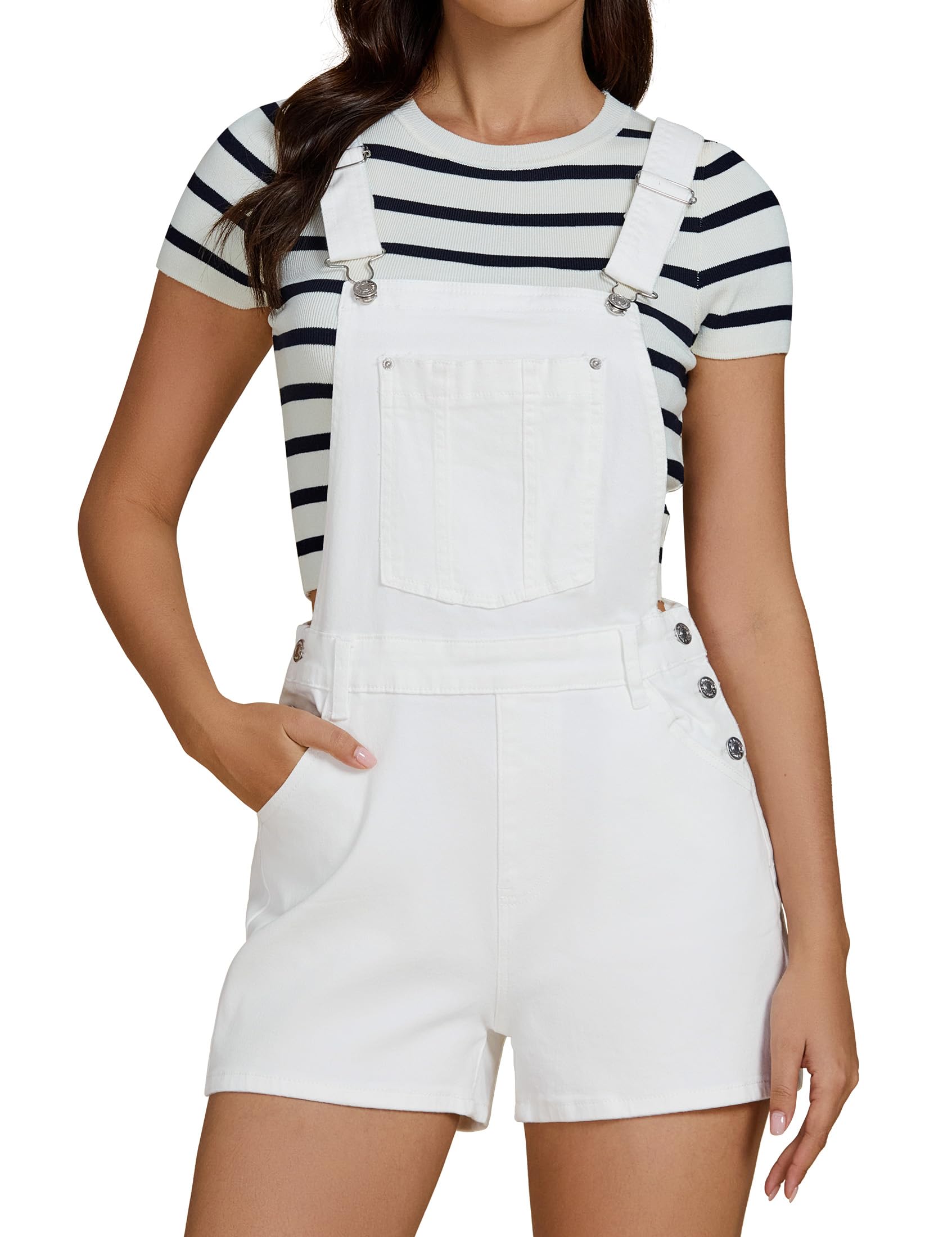 Photo 1 of luvamia Denim Shortalls Jeans Overalls for Women Shorts Plus Size Overalls Shorts for Women Cream White Size XX-Large 20 22