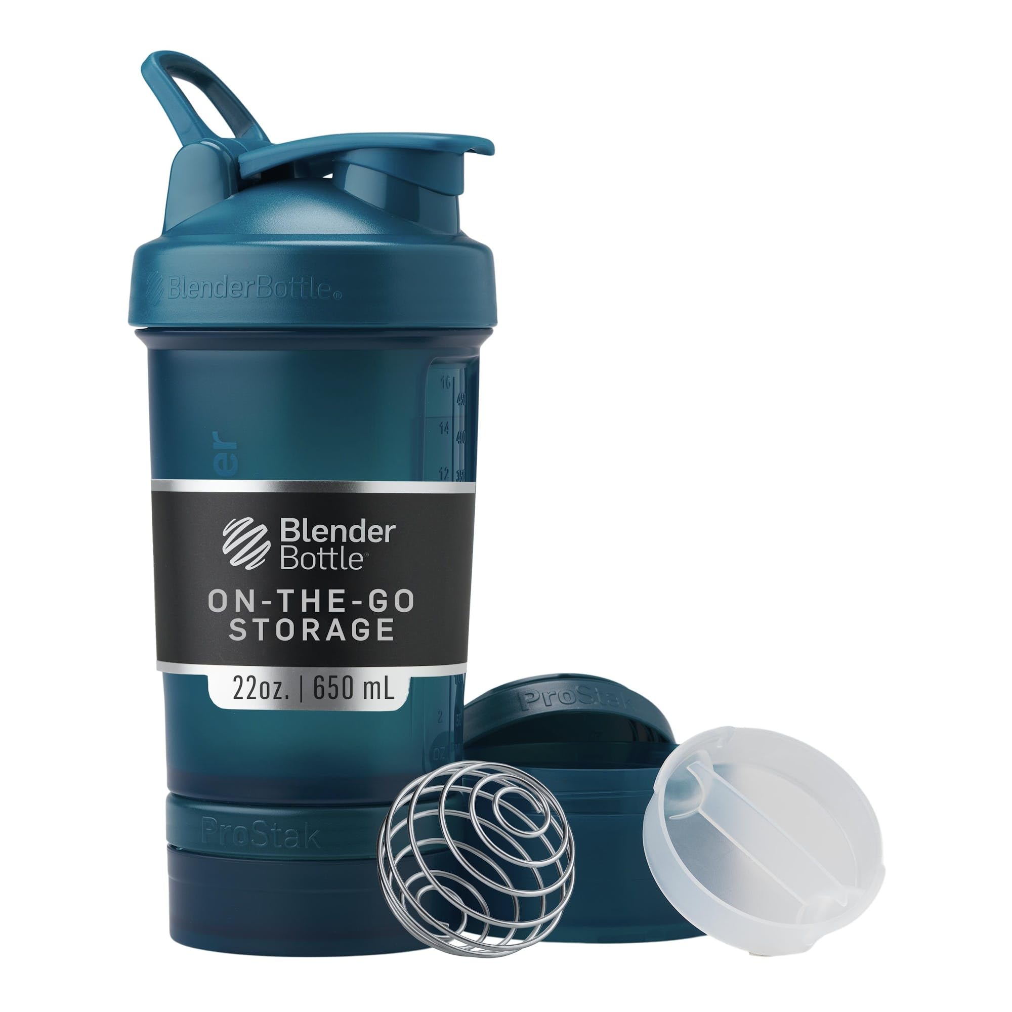 Photo 1 of BlenderBottle Shaker Bottle with Pill Organizer and Storage for Protein Powder, Classic V2 ProStak System, 22-Ounce, Ocean Blue