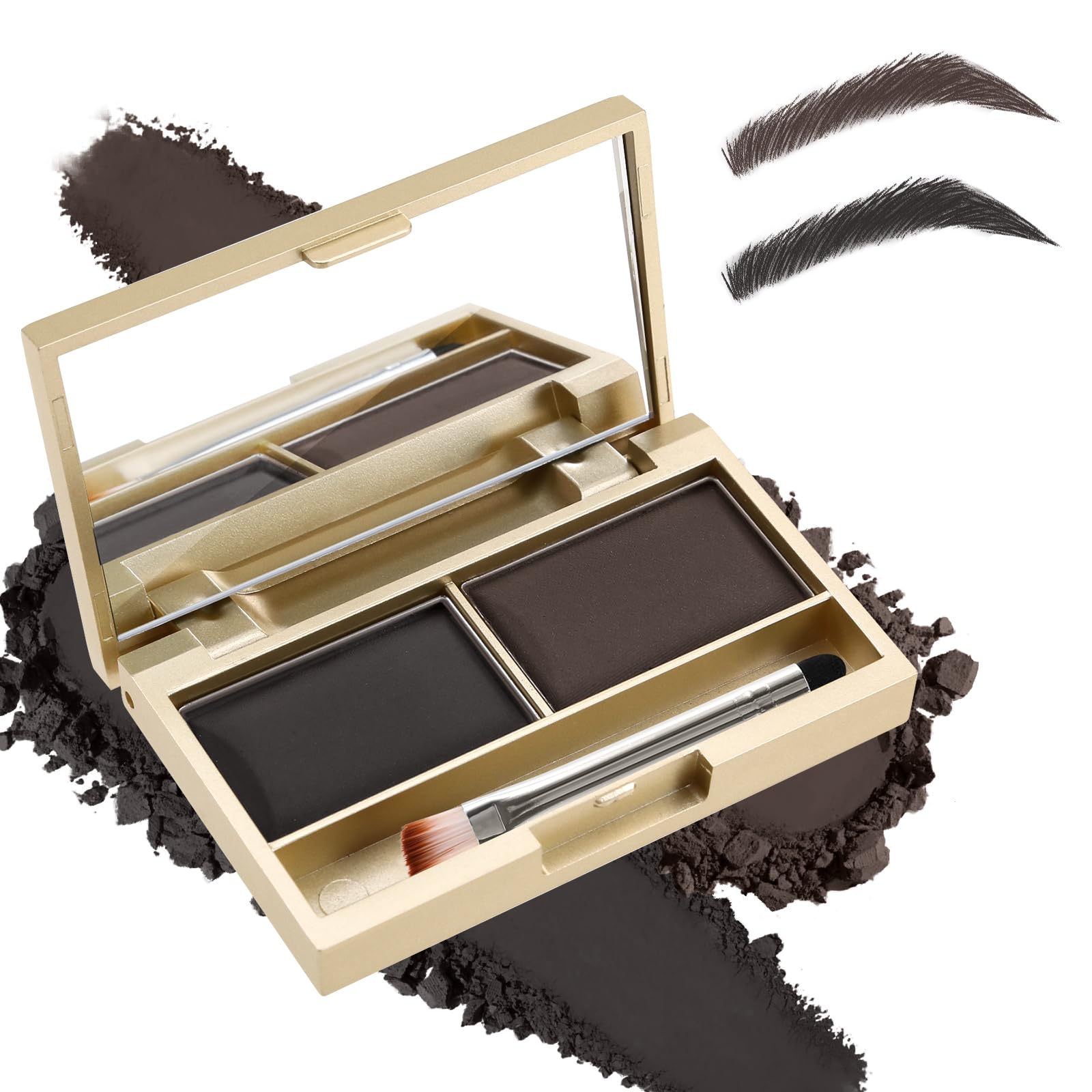 Boobeen Eyebrow Powder Kit, 2-color Waterproof Eyebrow Palette Makeup to Definer & Filler Brows, Eyebrow Color Powder Shape Natural Looking Brow - with Mirror Brush