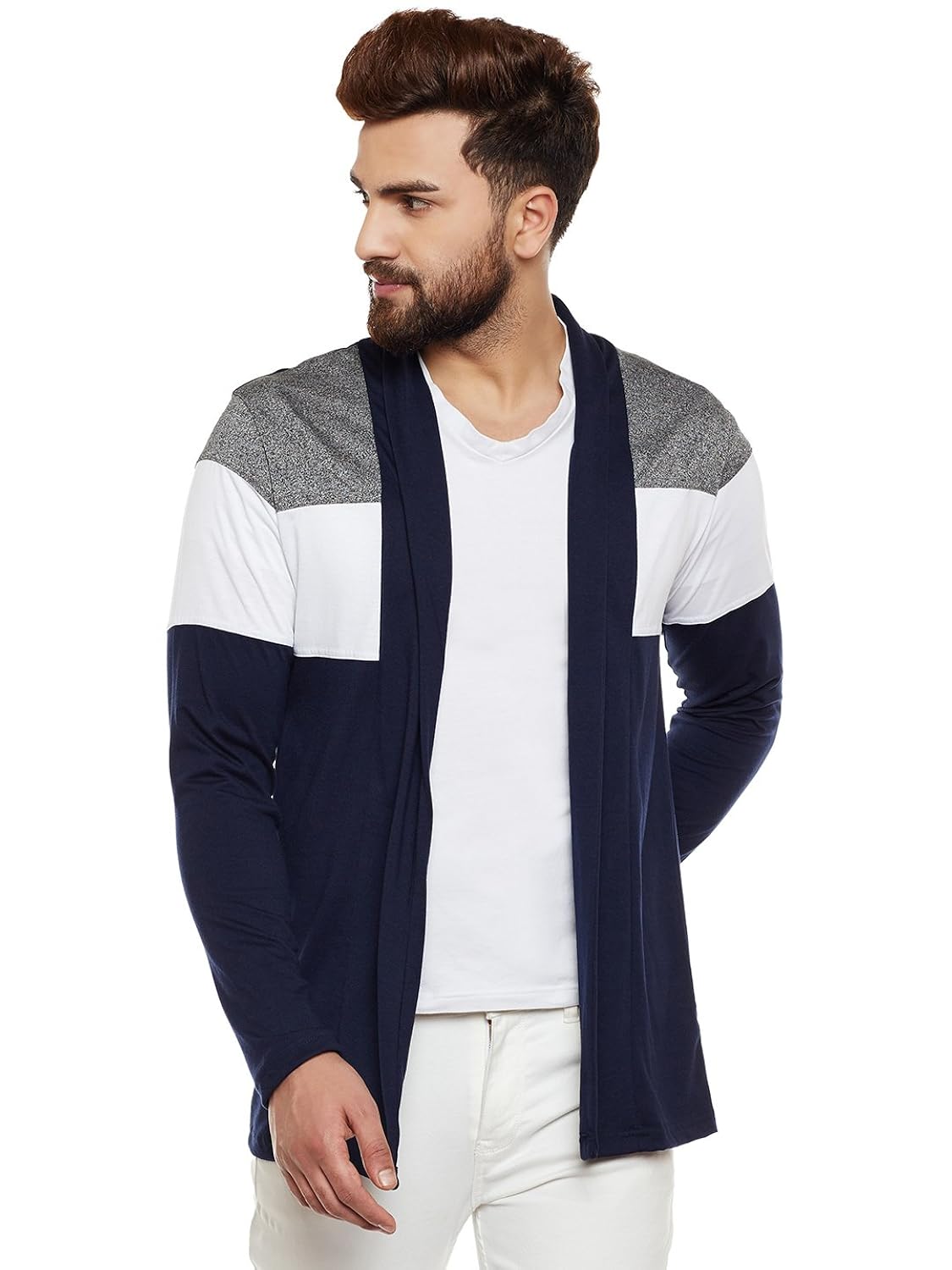 chill winston navy color block cotton blend shrug for men
