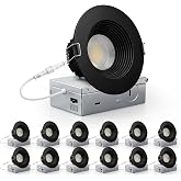 Adetu 12 Pack 4 Inch Black Anti-Glare LED Downlight, Recessed Ceiling Light | IP65 Waterproof, 40&deg; Beam, 2700K-5000K Selectable, CRI90+, 14W, 1600LM, 120V, 5%-100% Dimmable Canless Spotlight-ETL&amp;IC