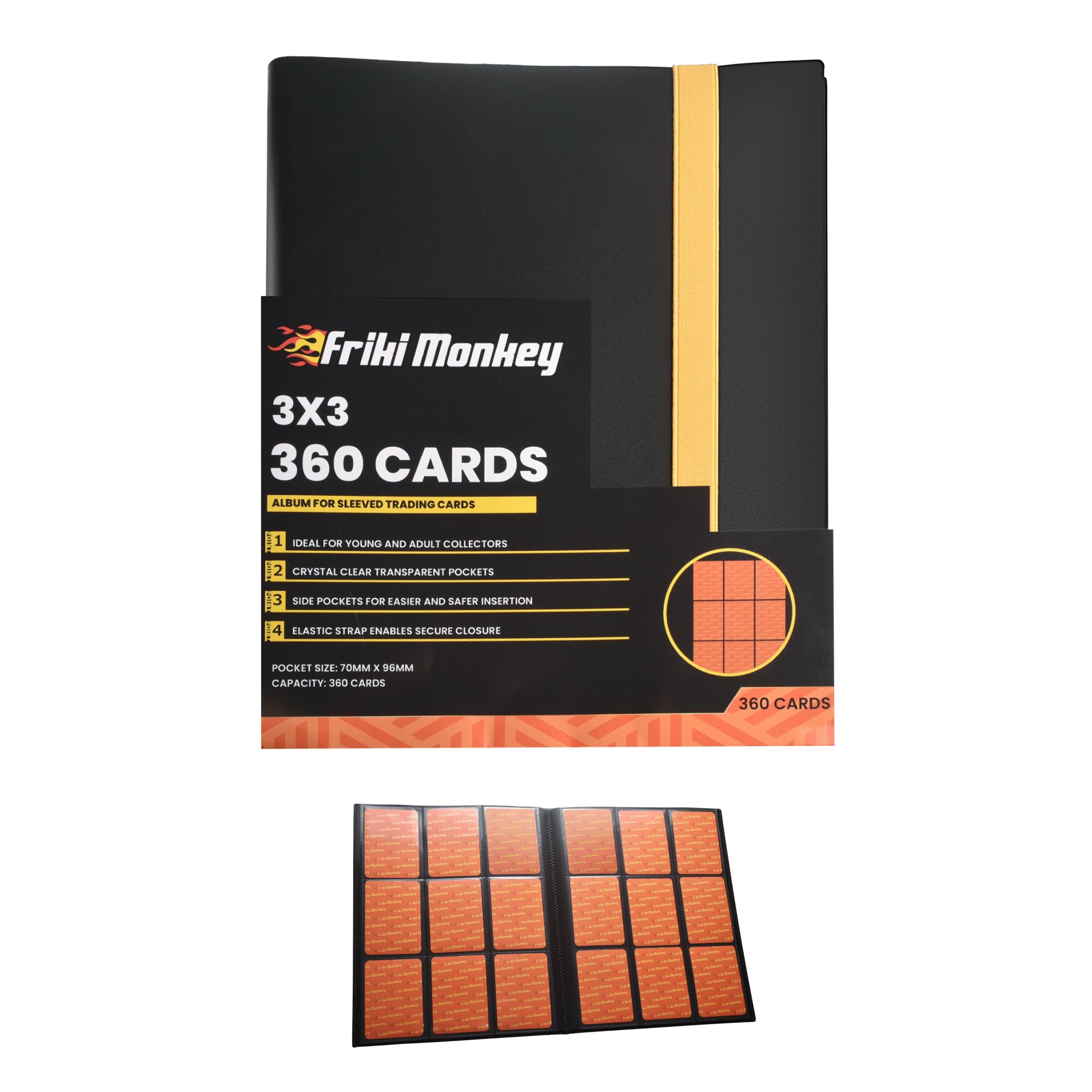 Album 360 Trading Cards - 9 Pockets Per Page - Album 3x3 Slots Per Page, PVC Free PP Elastic Closure - Large Binder for TCG Cards Friki Monkey