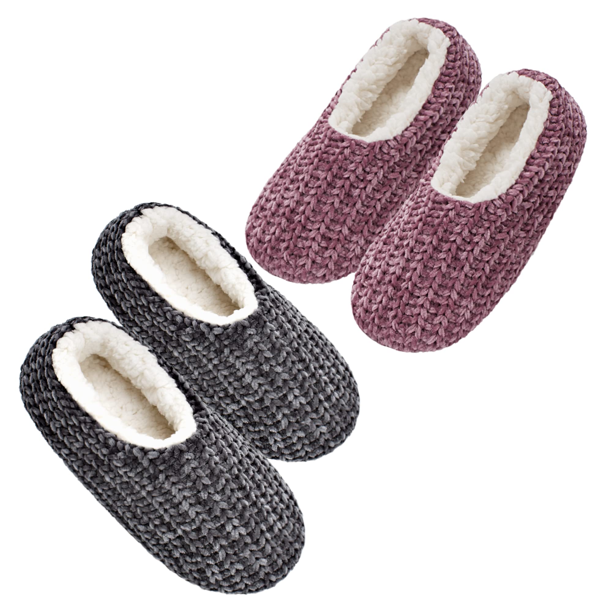 Photo 1 of cosyone1997 2-Pair Cozy Gifts for Women Slippers Indoor Soft Sole with Warm Fuzzy Lining and Non-Slip Grips, House Slipper Socks, Size 9-10