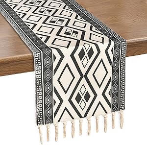 Alishomtll Boho Table Runners with Tassels Rustic Bohemian Woven Table Runner for Summer, Spring Holiday, Catering Events, Dinner Parties, Wedding, Indoor and Outdoor Parties, 14