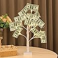 PABIPABI Money Tree Gift Holder, 24 LED Lighted Display Tree with 6 Clear Clips, Battery/USB Powered Timer Birch Tree for Christmas, Memo, Present Card, Photo, Wedding, Birthday Graduation