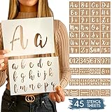 Boutique Calligraphy Stencil Template Kit - 45 Reusable Pieces Includes Lettering Upper and Lowercase both Large Small, Numbe