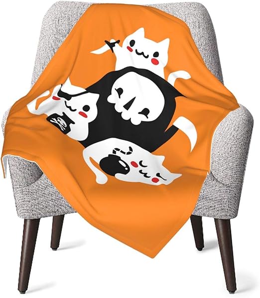 Amazon 毛布 ブランケット かわいい ネコ スカル 猫 和風 肩掛け ショール マント フランネル マイクロファイバー かけ布団 静電防止 抗菌防臭 肌に優しい オールシーズン 快適 寒さ対策 暖かい ルームウェア 子供用 75 100cm ブランケット 毛布 オンライン通販