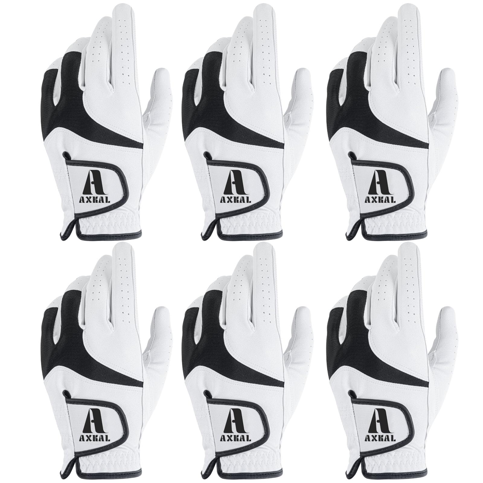 AXKAL Men‘s Golf Gloves Right Handed Left Cabretta Leather All Weather Value 6 Pack, Golf Gloves Men Golfer Breathable Durability Flexibility Grip Soft Comfortable (White, M, Left)