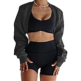 Famulily Womens Workout Shrug Long Sleeve Open Front Shrug Cropped Cardigans Trendy Bolero Sweatshirt with Thumb Holes