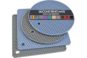 QPIX DIGITAL Trivets for Hot Dishes, 4 Pack Silicone Hot Pads Pot Holders for Kitchen, Non-Slip Heat Resistant Silicone Mat for Countertops, Spoon Rest, Multipurpose Food Grade Thick Silicone Trivet(Gray& Blue)