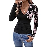 SOLY HUX Women's Deep V Neck T Shirts Long Sleeve Slim Going Out Tops Aesthetic Clothes