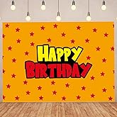 Yellow and Red Stars Birthday Backdrop Anime Theme Backdrops Party Decor Supplies Birthday Themed Party 7x5FT