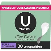 U by Kotex Panty Liners, Clean &amp; Secure, Light Absorbency, Extra Coverage, 80 Count (Packaging May Vary)