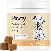 Pawfy Skin &amp; Coat Salmon Oil Chews - Dog Itch Relief &amp; Allergy Support | Soothes Seasonal Itching, Dry Skin &amp; Paw Licking. Omega-Rich Formula for Coat and Immune Support | 30 Chews (Turkey)
