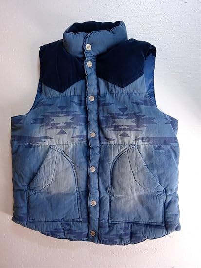 Amazon ダウンベスト 中綿ベスト デニムベスト 切替ベスト メンズ オルテガ柄 G 17 B ブルー Ll ベスト 通販